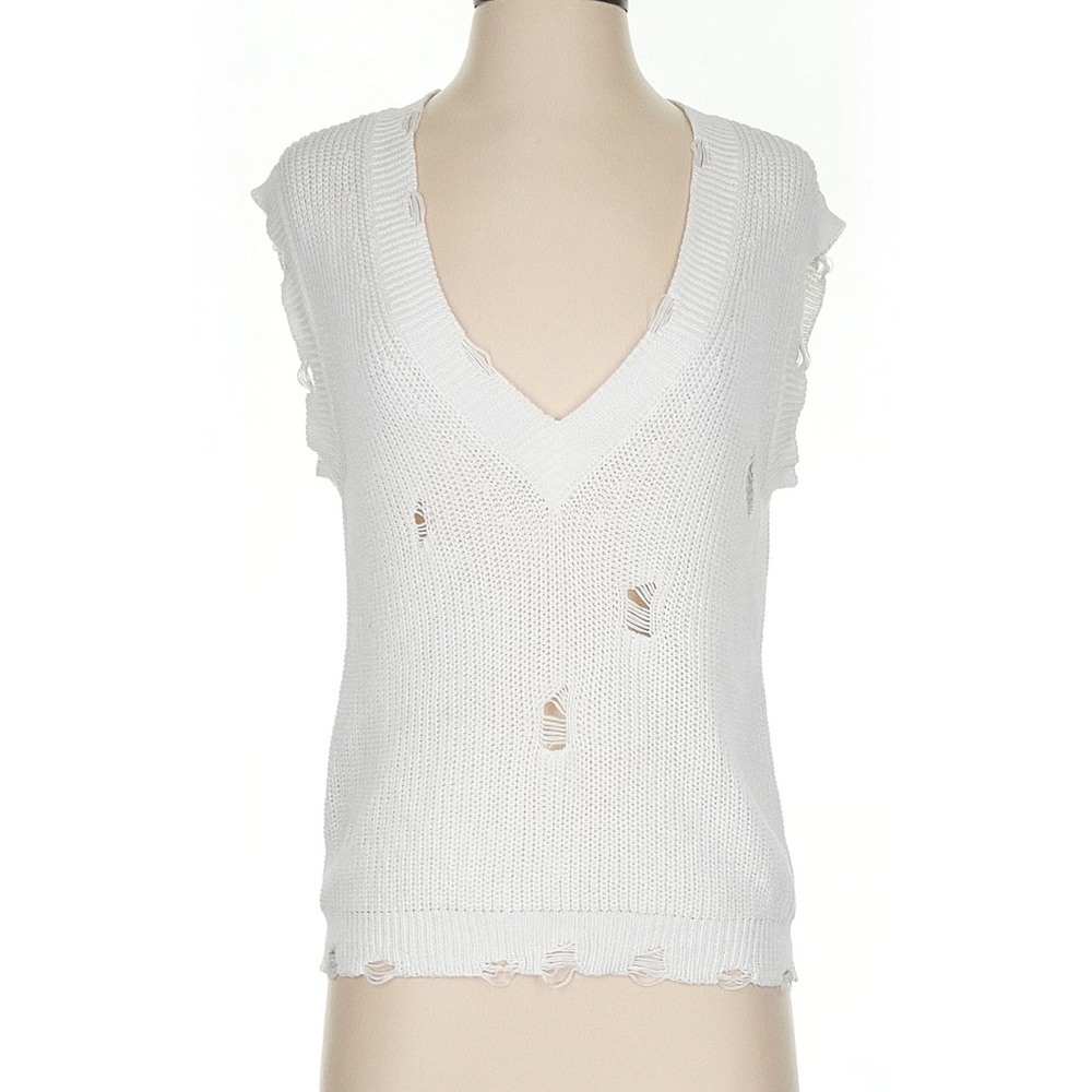 Cotton by Autumn Cashmere White Distressed Sweater Tank